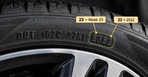 Tyre sidewall DOT date code 2322 showing week 23 of 2022